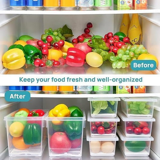 The Home Life Fridge Storage Containers with Drain Plate - PACK OF 6 ( 100% Money Back Gaurantee )