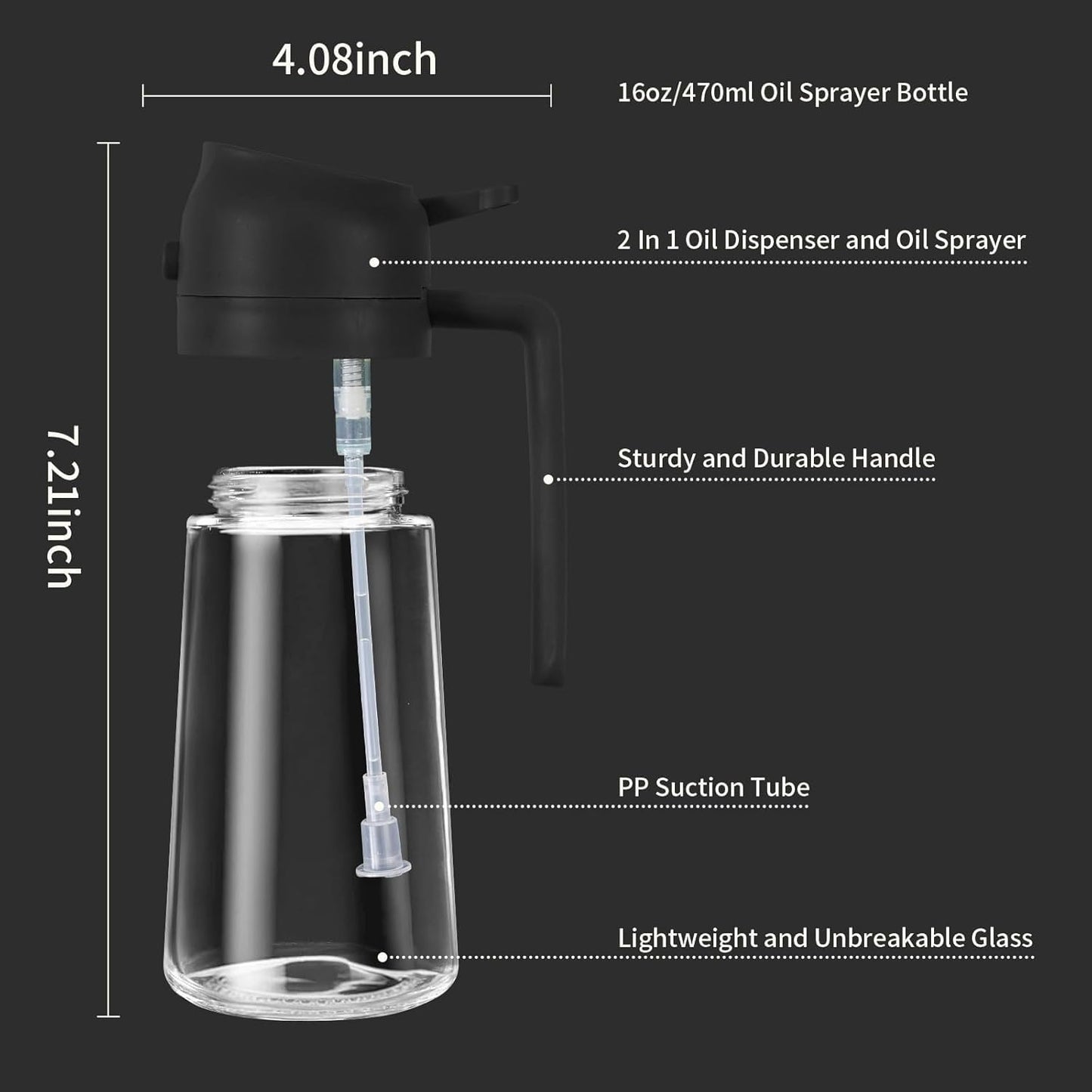 2 in 1 Glass Oil Sprayer and Dispenser Bottle,