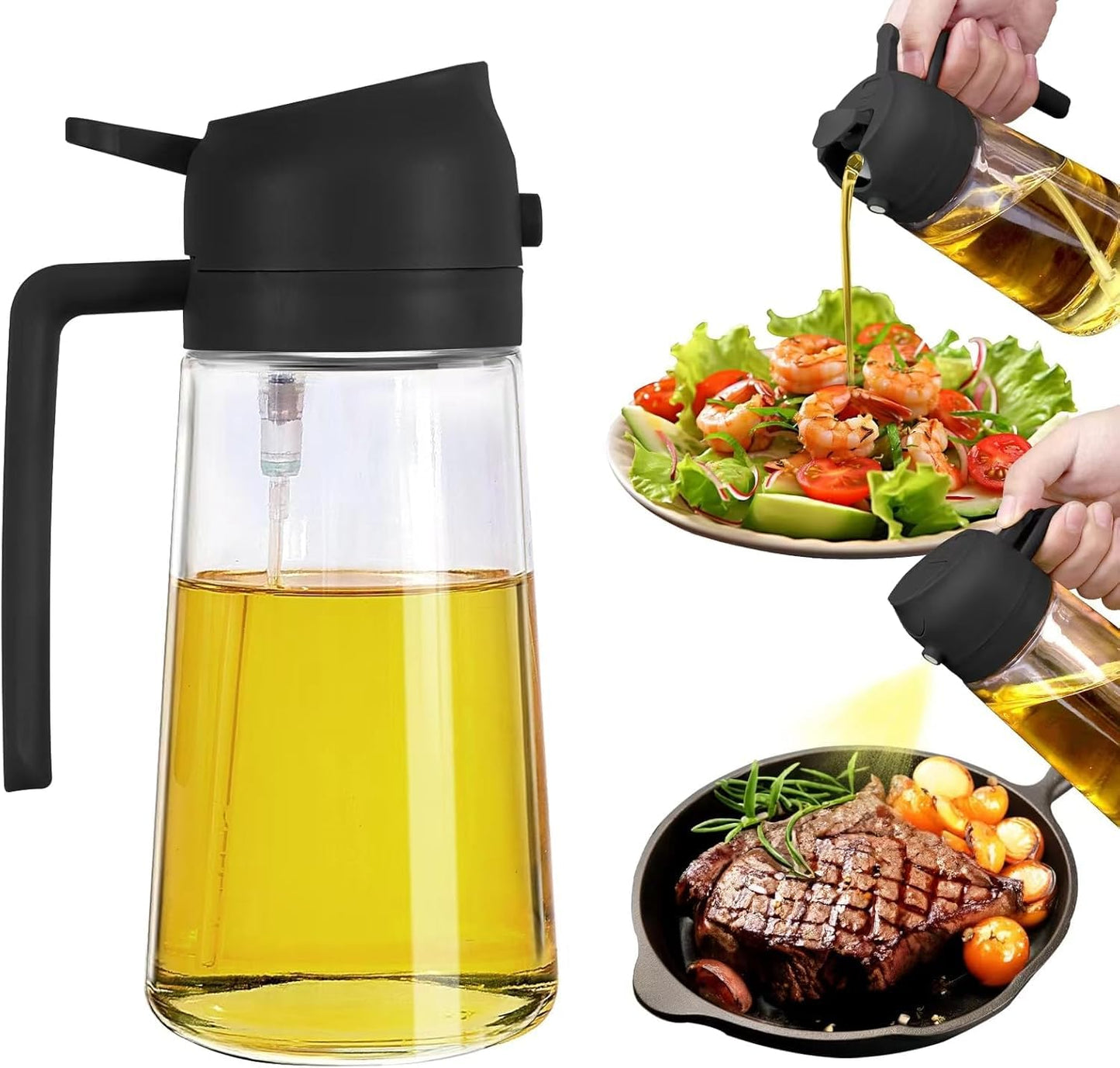 2 in 1 Glass Oil Sprayer and Dispenser Bottle,