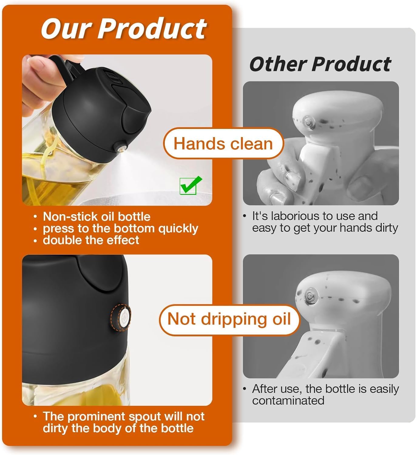 2 in 1 Glass Oil Sprayer and Dispenser Bottle,