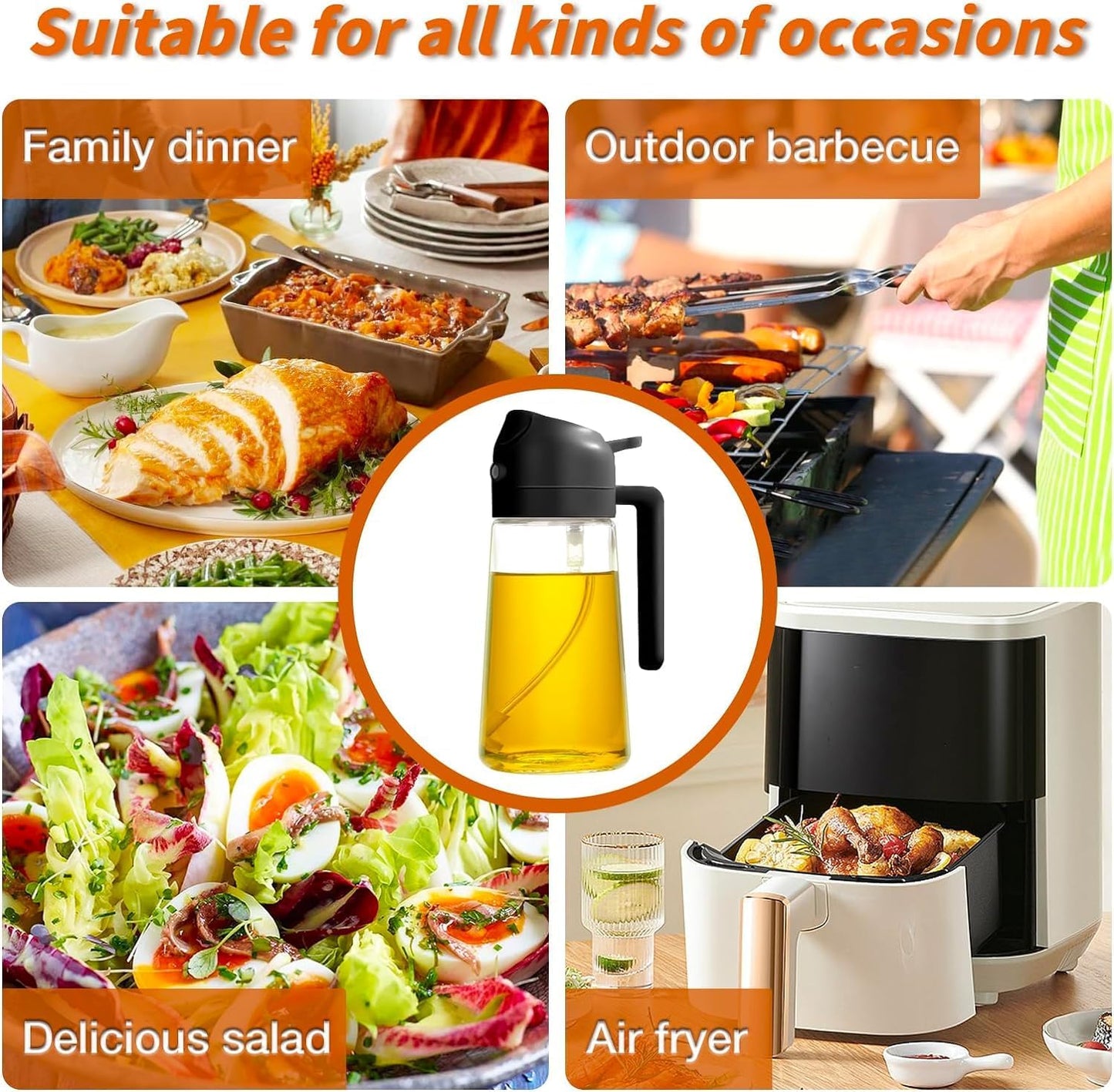 2 in 1 Glass Oil Sprayer and Dispenser Bottle,
